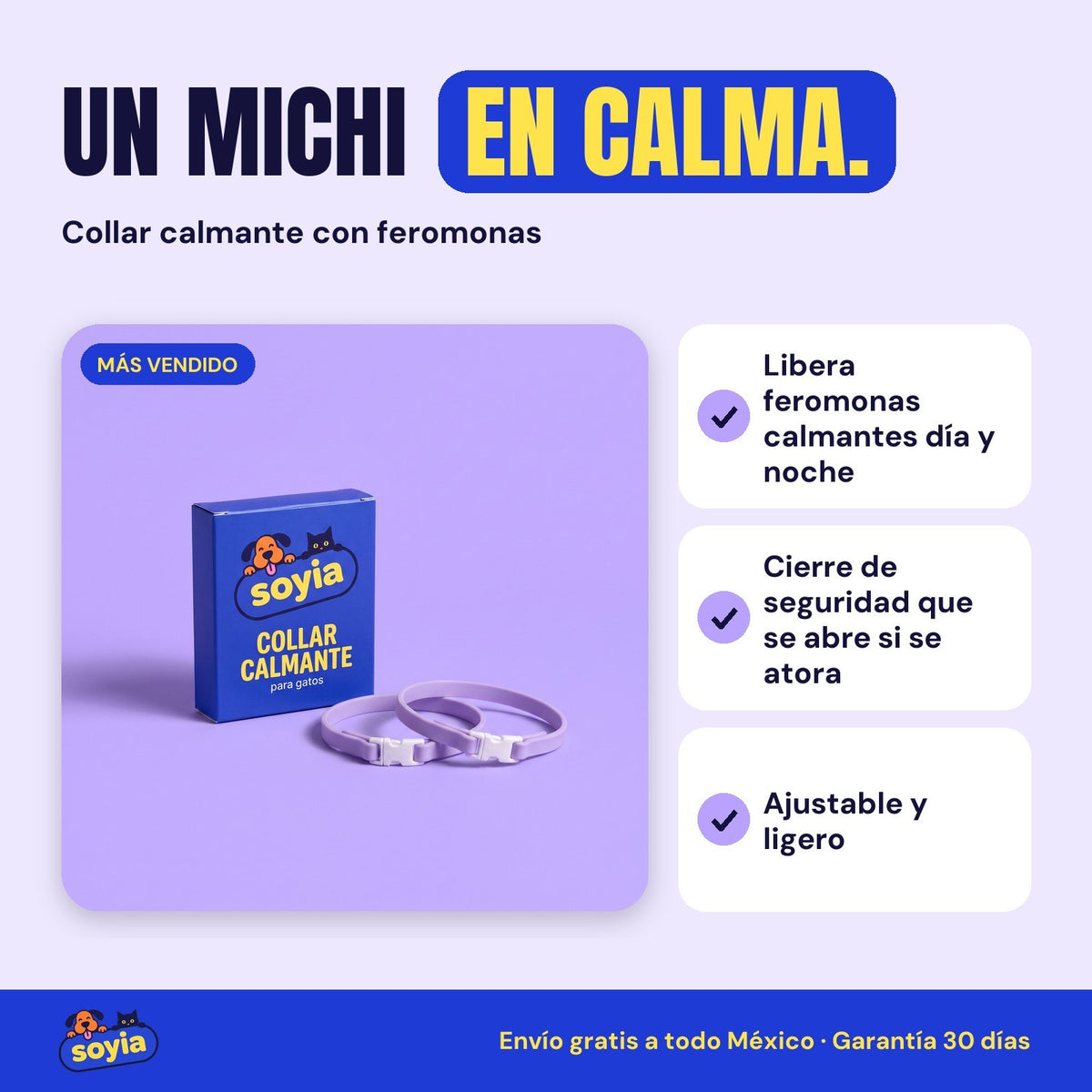 Collar calmante con feromonas Soyia con su caja