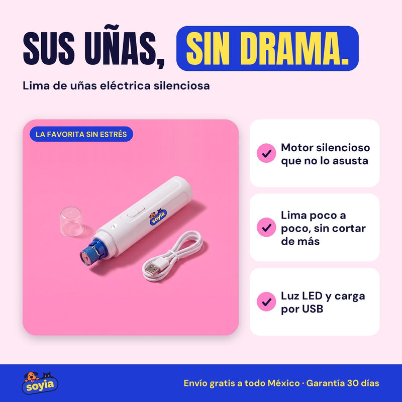 Lima de uñas eléctrica silenciosa Soyia con logo, tapa y cable USB