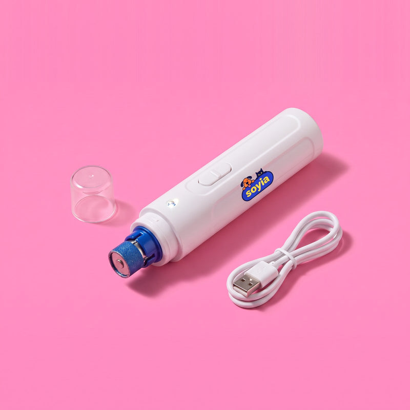 Lima de uñas eléctrica silenciosa Soyia con logo, tapa y cable USB