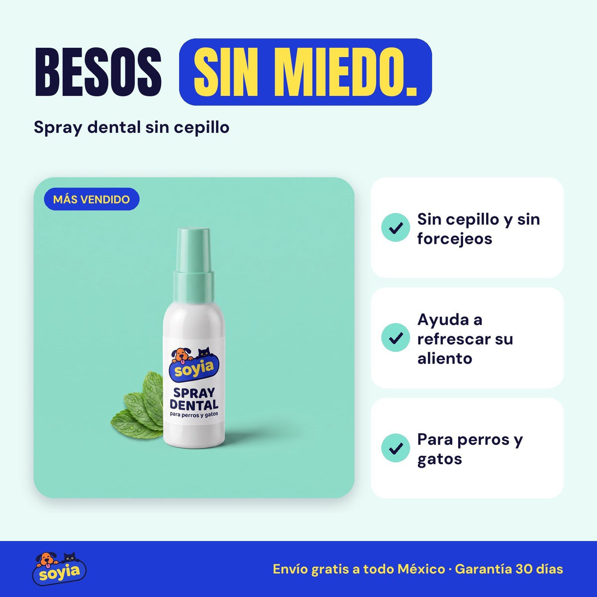 Spray dental sin cepillo Soyia para perros y gatos