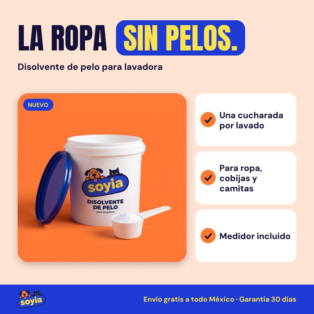 Disolvente de pelo para lavadora Soyia con cuchara medidora