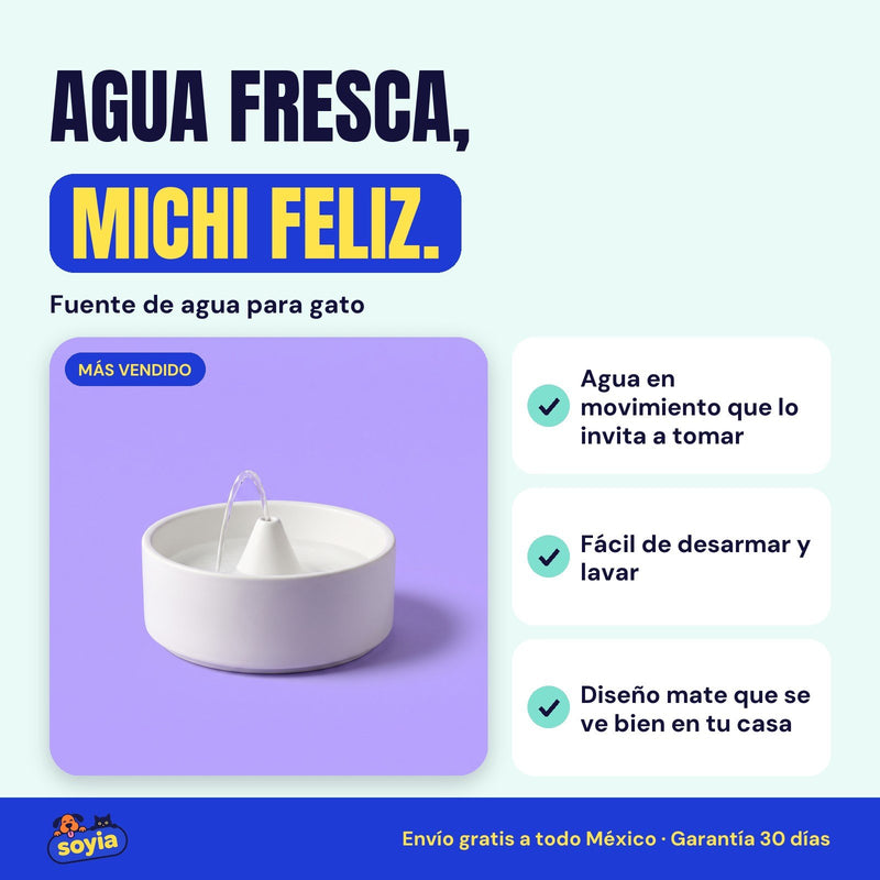 Fuente de agua para gato Soyia blanca con chorrito de agua