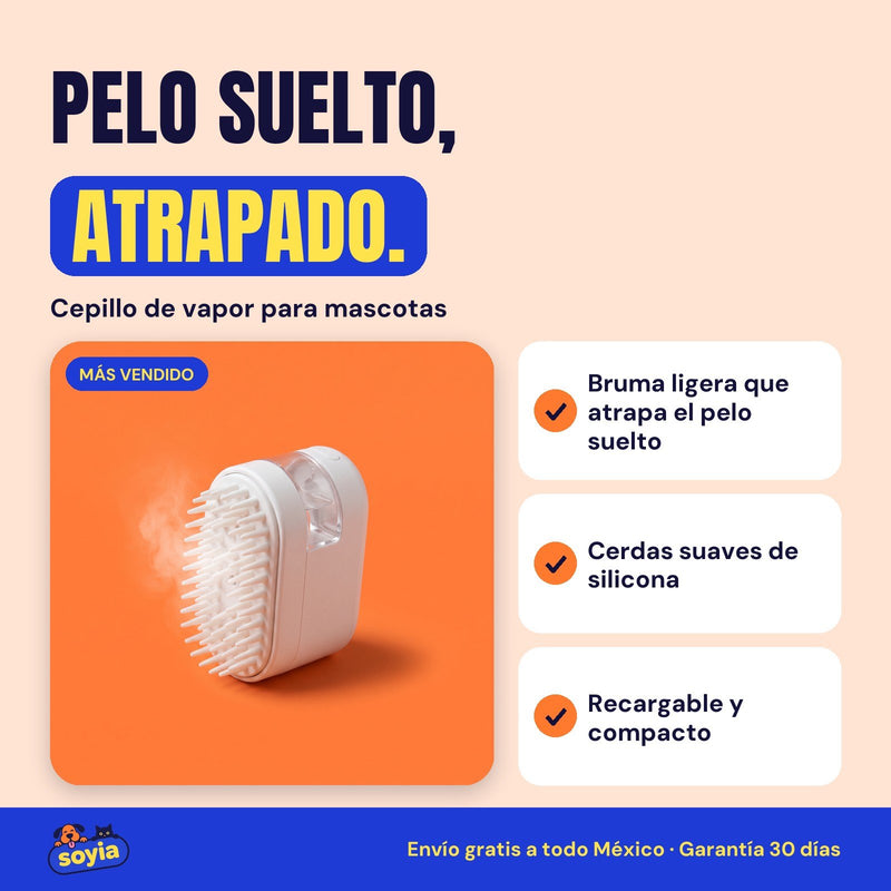 Cepillo de vapor para mascotas Soyia con bruma ligera