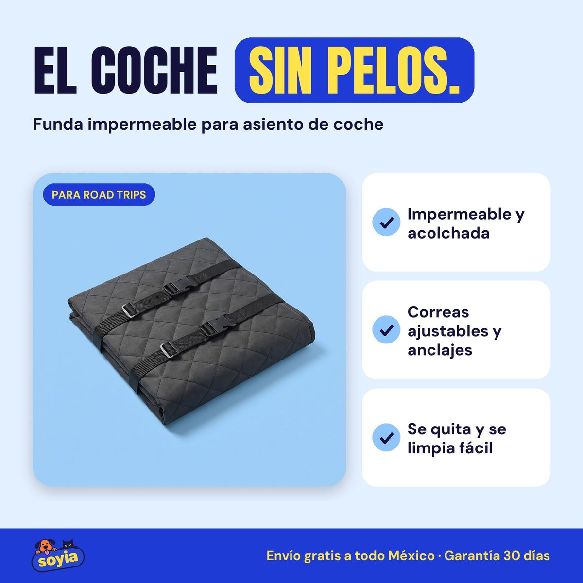 Funda impermeable para asiento de coche Soyia gris oscuro con correas