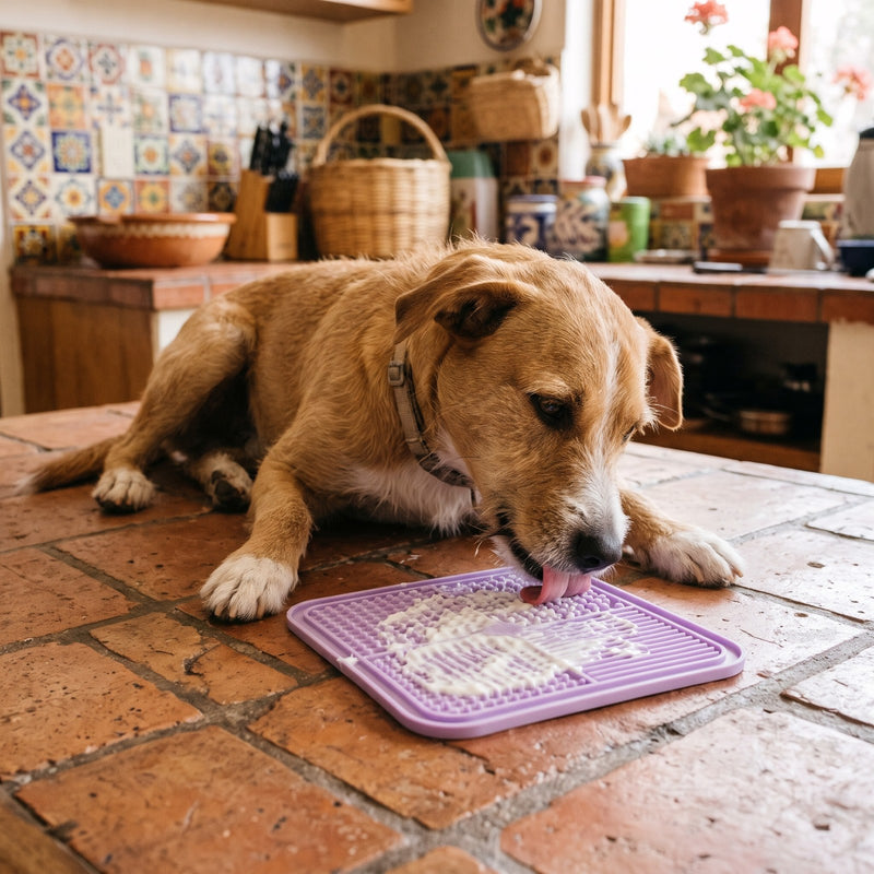 Perro lamiendo su tapete lamedor Soyia